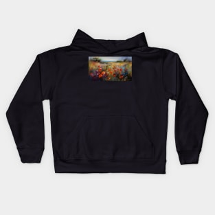 Poppy field and wildflowers Kids Hoodie